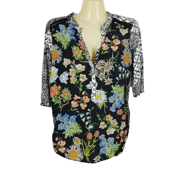 Anthropologie Tiny Effie Floral Popover Blouse Women's Size S Black Multicolor - Picture 6 of 6